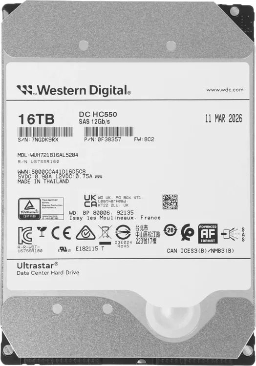Жесткий диск Western Digital SAS 16Tb 7200RPM 12Gb/S 512MB DC HC550 0F38357 WD