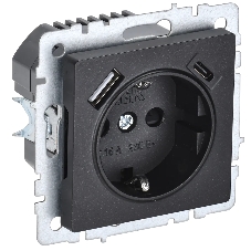 Розетка 1-местная IEK BRITE РЮш11-1-БрЧ (BR-R14-16-U22-018-K02) с заземлением, с защитными шторками, 16А, с USB A+C 18В т, черный