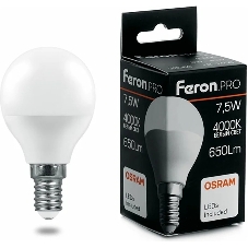 Лампа светодиодная Feron PRO LB-1407 (38072) 7.5Вт Е14 белый матовый шар Лампа светодиодная Feron PRO LB-1407 (38072) 7.5Вт Е14 белый матовый шар