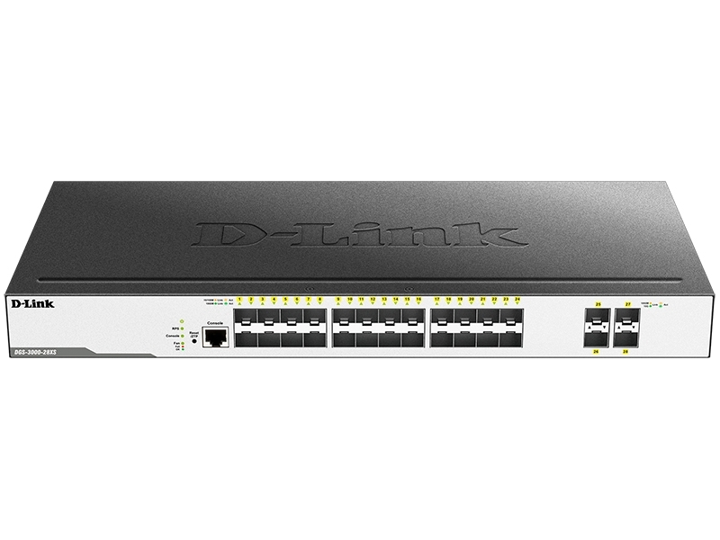 Коммутатор D-Link DGS-3000-28XS/B1A, 24×1 Гбит/с SFP + 4×10 Гбит/с SFP+, управляемый