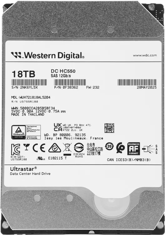 Жесткий диск Western Digital SAS 18Tb 7200RPM 12Gb/S 512MB DC HC550 0F38353