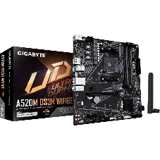 Материнская плата Gigabyte A520M DS3H WIFI6E, AM4, AMD A520, 4xDDR4, 4xSATA, 1xM.2, 1xPCIe 3.0 x16, 1xPCIe 3.0 x1, 1xHDMI, 1xDP, 1x1Gb LAN, Wi-Fi 6E, Bluetooth 5.3, 4xUSB-A 5Gbps, 4xUSB-A 2.0, 1xPS/2, 3x3.5 мм, 7.1, mATX