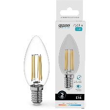 Лампа светодиодная филаментная Gauss Filament 12Вт цок.:E14 свеча св.свеч.бел.нейт. (упак.:10шт)
