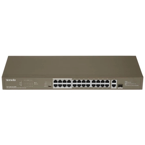 Коммутатор Tenda TEF1126P-24-250W, 24×100 Мбит/с PoE + 1×1 Гбит/с Uplink + 1×1 Гбит/с SFP (комбо), неуправляемый
