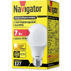 Лампа светодиодная Navigator NLL-A60/A55-7-230-2.7K-E27 7 Вт грушевидная 2700К тепл. белый E27 525лм 220-240В