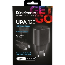 Сетевое зарядное устройство Defender UPA-125 25W,USB C,кабель Type-C,черный