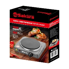 Плита настольная электрическая Sakura ПЭ-01 графит, 1 кВт, ТЭН, конфорки - 1, эмаль, поворотные переключатели