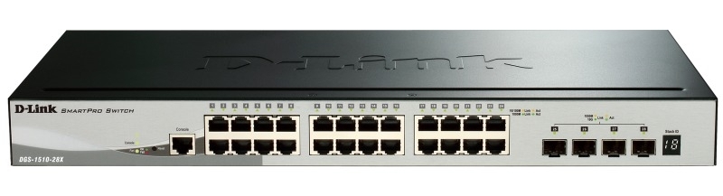 Коммутатор D-Link DGS-1510-28X, 24×1 Гбит/с + 4×10 Гбит/с SFP+, управляемый