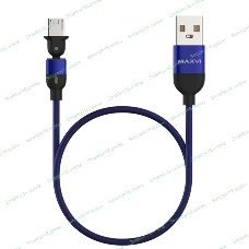 Кабель Maxvi MC-19M blue, USB-A - microUSB, 2.4A, LED ток макс. нагрузки 2.4А, макс. напряжение 5V; стандарт USB 2.0; длина кабеля 1.5м, нейлоновая оплетка, металлические корпуса разъемов, LED подсветка, цвет: синий
