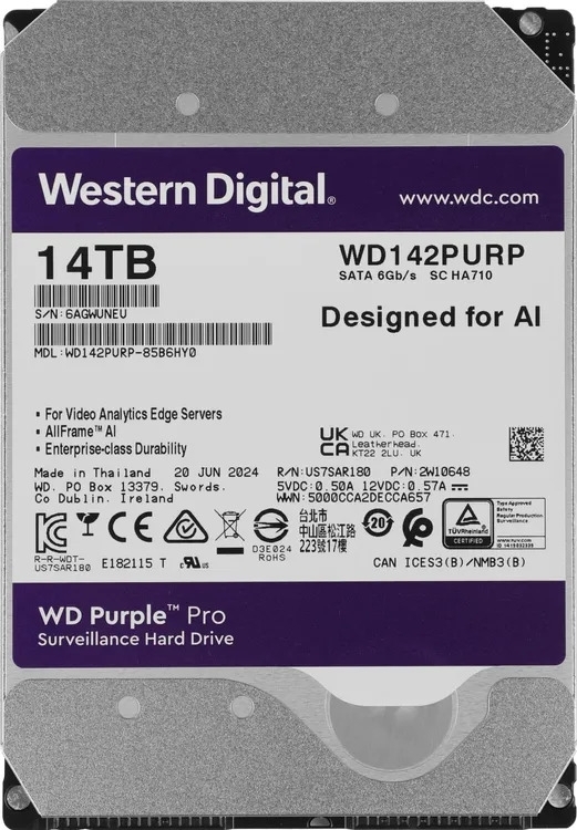 Жесткий диск HDD WD Purple Pro 14Tb 7200rpm SATA 512Mb 3.5