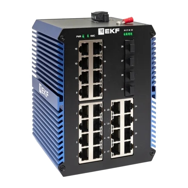 Коммутатор EKF TSX-U-4GX/SFP-24GTP, 24×1 Гбит/с PoE + 4×1 Гбит/с SFP, неуправляемый