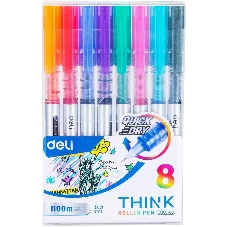 Набор ручек роллер Deli Think EQ300-8C ассорти, d=0.5мм, ассорти чернила (8шт) стреловидный пишущий наконечник