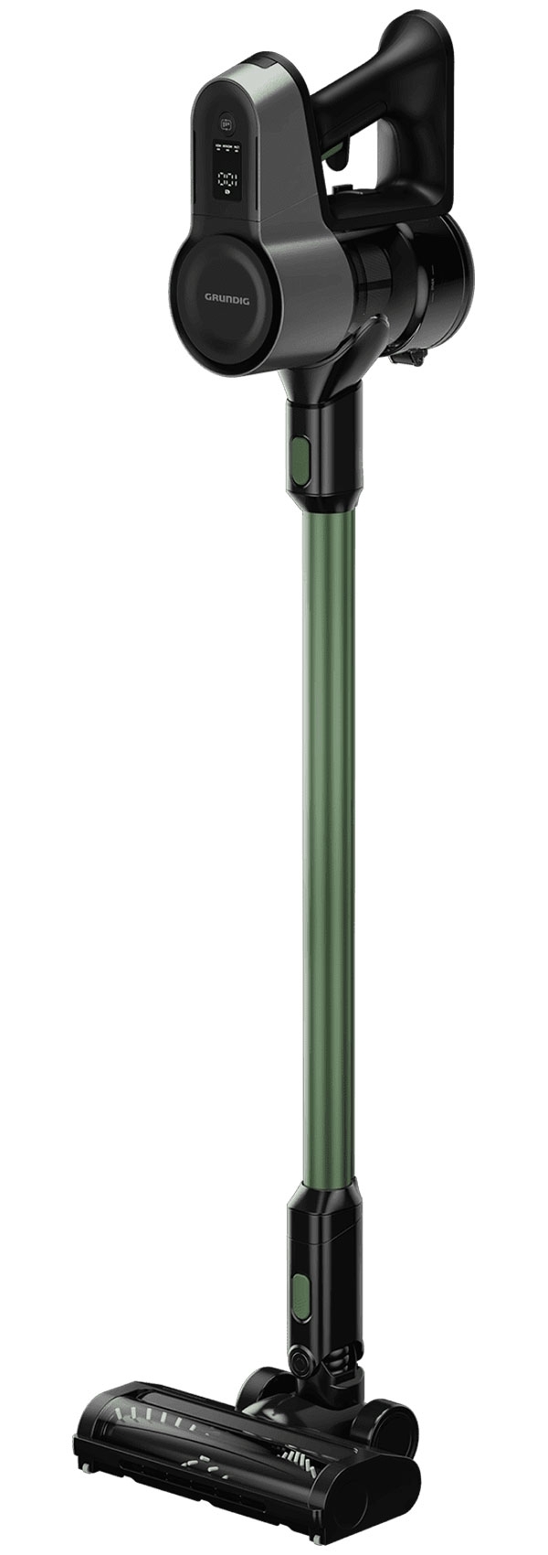 Пылесос вертикальный Grundig VCP 6230 PET оливковый/черный, питание от аккумулятора, 100 Вт, уборка сухая, пылесборник 0.55 л