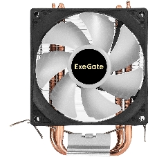 Кулер ExeGate Wizard EXX200-PWM.RGB (Al+Cu, 2 тепл.трубки, LGA775/1150/1151/1155/1156/1200/1700/1851/AM2/AM2+/AM3/AM3+/AM4/AM5/FM1/FM2/754/939/940, TDP 95W, Fan 90мм, PWM, 800-2400RPM, Hydro bearing, 4pin, 11-24db, 305г, RGB подсветка, с термопастой, на защелках, RTL)