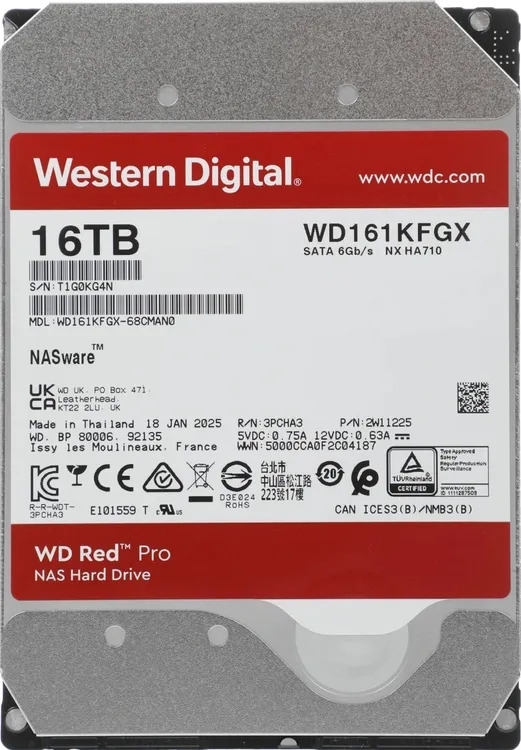 Жесткий диск HDD WD Red Pro 16Tb 7200rpm SATA 512Mb 3.5