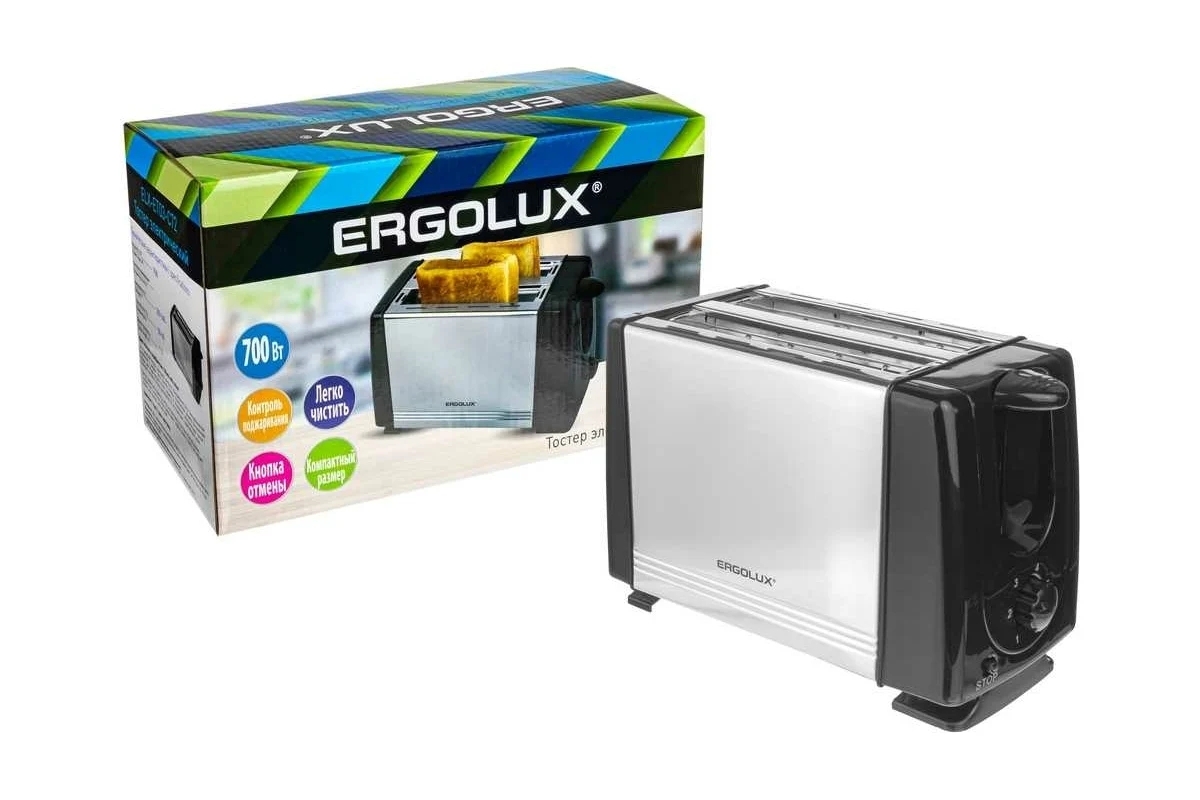 Тостер ERGOLUX ELX-ET03-C72 черный/нерж. сталь