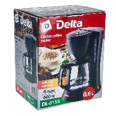 Кофеварка капельная Delta DL-8153 черный, исп. кофе - молотый, 0,6 л, 600 Вт