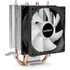 Кулер ExeGate Wizard EXX200-PWM.RGB (Al+Cu, 2 тепл.трубки, LGA775/1150/1151/1155/1156/1200/1700/1851/AM2/AM2+/AM3/AM3+/AM4/AM5/FM1/FM2/754/939/940, TDP 95W, Fan 90мм, PWM, 800-2400RPM, Hydro bearing, 4pin, 11-24db, 305г, RGB подсветка, с термопастой, на защелках, RTL)