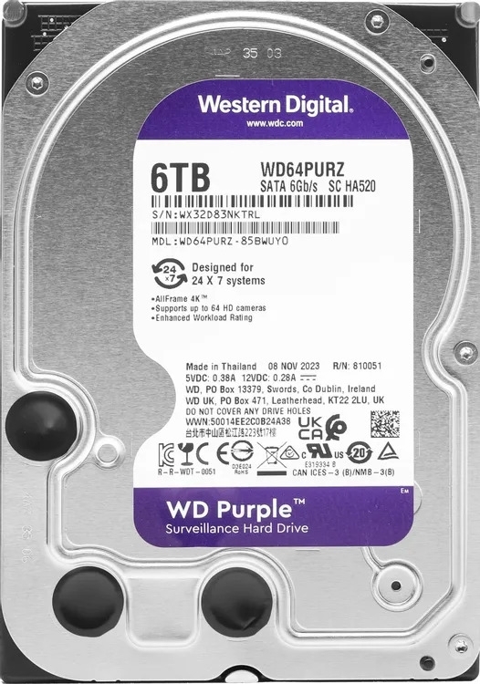Жесткий диск Western Digital 6Tb SATA-IIISurveillance Purple (5400rpm) 256Mb 3.5