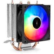 Кулер ExeGate Wizard EXX200-PWM.RGB (Al+Cu, 2 тепл.трубки, LGA775/1150/1151/1155/1156/1200/1700/1851/AM2/AM2+/AM3/AM3+/AM4/AM5/FM1/FM2/754/939/940, TDP 95W, Fan 90мм, PWM, 800-2400RPM, Hydro bearing, 4pin, 11-24db, 305г, RGB подсветка, с термопастой, на защелках, RTL)