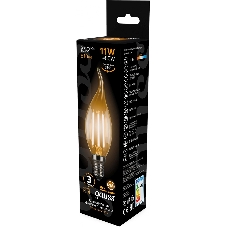 Лампа светодиодная филаментная Gauss Filament 11Вт цок.: E14 свеча 220B св. свеч. бел. теп. CF35 (упак.: 10 шт)