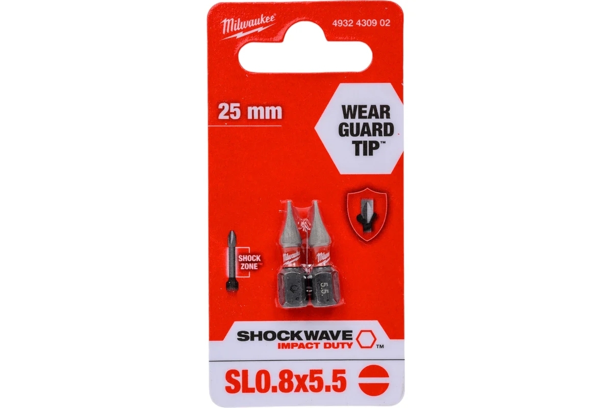 Бита Milwaukee Shockwave SL0.8x5.5 25мм 2шт (4932430902)