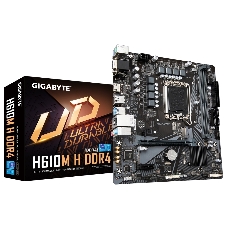 Материнская плата Gigabyte H610M-H DDR4, LGA 1700, Intel H610, 2xDDR4, 4xSATA, 1xM.2, 1xPCIe 4.0 x16, 2xPCIe 3.0 x1, 1xVGA, 1xHDMI, 1x1Gb LAN, 4xUSB-A 5Gbps, 2xUSB-A 2.0, 1xPS/2, 3x3.5 мм, 7.1, mATX