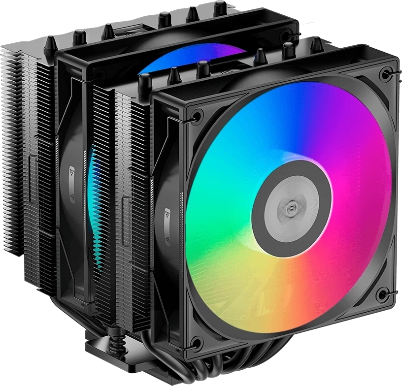 Кулер для процессора/CPU Cooler PCCooler RT620 ARGB BK (250W, 4-pin PWM, 157мм, Al/Cu, 6x6мм, 2x120мм, 73.32CFM, 34.9dBA, 2200RPM, S: 1851/1700/1200/115X, AM5/AM4, черный)