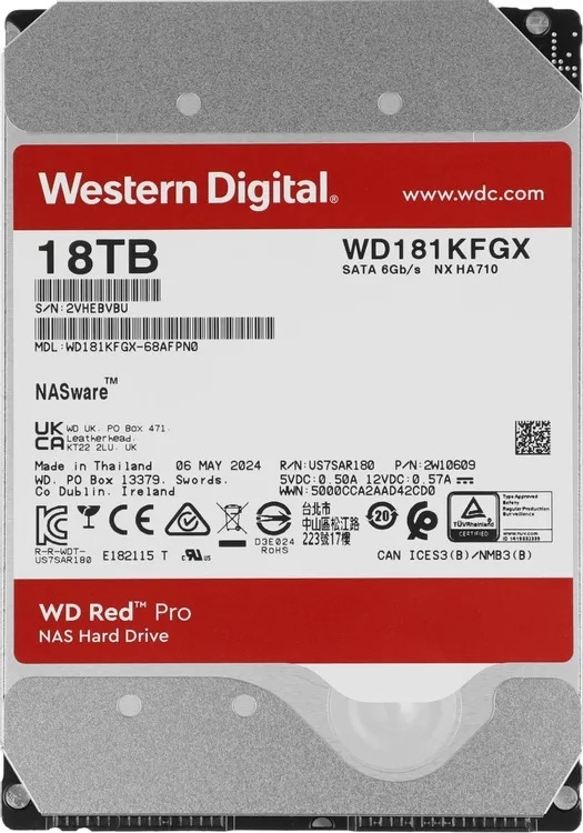 Жесткий диск HDD WD Red Pro 18Tb 7200rpm SATA 512Mb 3.5