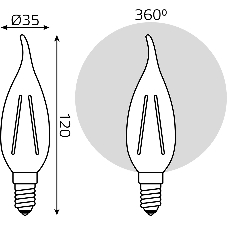 Лампа филам. Gauss Filament 12Вт цок.: E14 свеча св. свеч. бел. теп. (упак.: 10 шт) (42112)