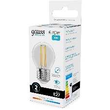 Лампа филам. Gauss Filament 10Вт цок.:E27 шар св.свеч.бел.нейт. (упак.:10шт) (52220)