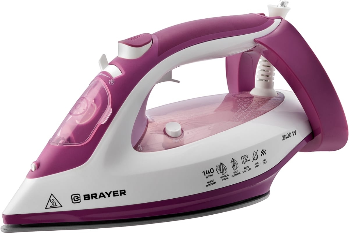 Утюг BRAYER BR4006 сиреневый/белый, 2400 Вт, 25 г/мин, 140 г/мин, 280 мл