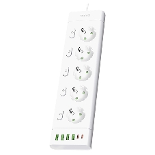 Сетевой фильтр QUMO Power Bar Light SPFSU2 (P-0009), 5 розеток, 2500 Вт, 10A, каб.3 м 3x1 мм медь, 4U+2C (2,4A),Wt