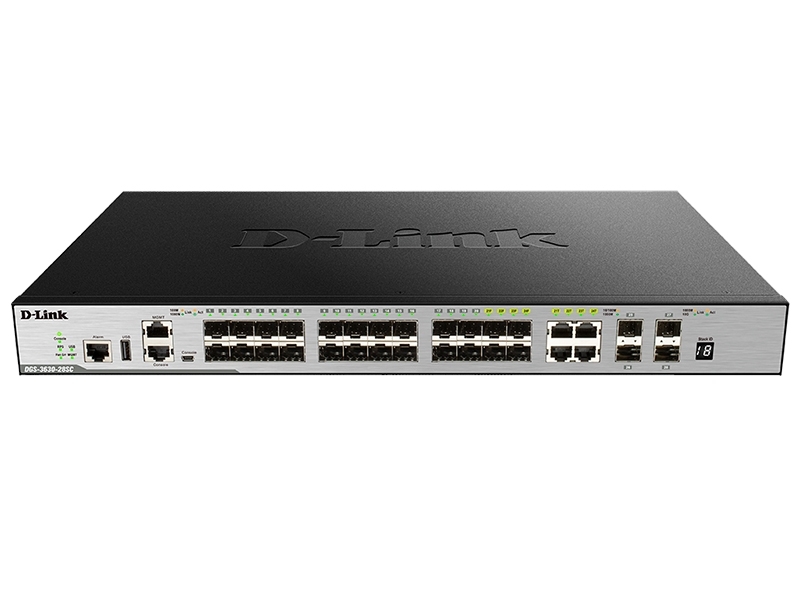 Коммутатор D-Link DGS-3630-28SC/A2ASI, 4×1 Гбит/с + 20×1 Гбит/с SFP + 4×10 Гбит/с SFP+, управляемый
