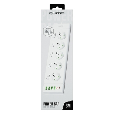 Сетевой фильтр QUMO Power Bar Light SPFSU2 (P-0009), 5 розеток, 2500 Вт, 10A, каб.3 м 3x1 мм медь, 4U+2C (2,4A),Wt