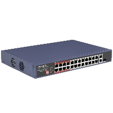 Коммутатор Hikvision DS-3E0326P-E/M(C), 24×100 Мбит/с PoE + 1×100 Мбит/с + 1×1 Гбит/с SFP, неуправляемый