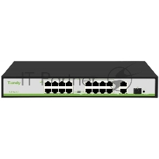 Коммутатор Tiandy TC-P3S019 Spec:H/1621/AT/180, 16×100 Мбит/с PoE + 2×1 Гбит/с Uplink + 1×1 Гбит/с SFP, неуправляемый