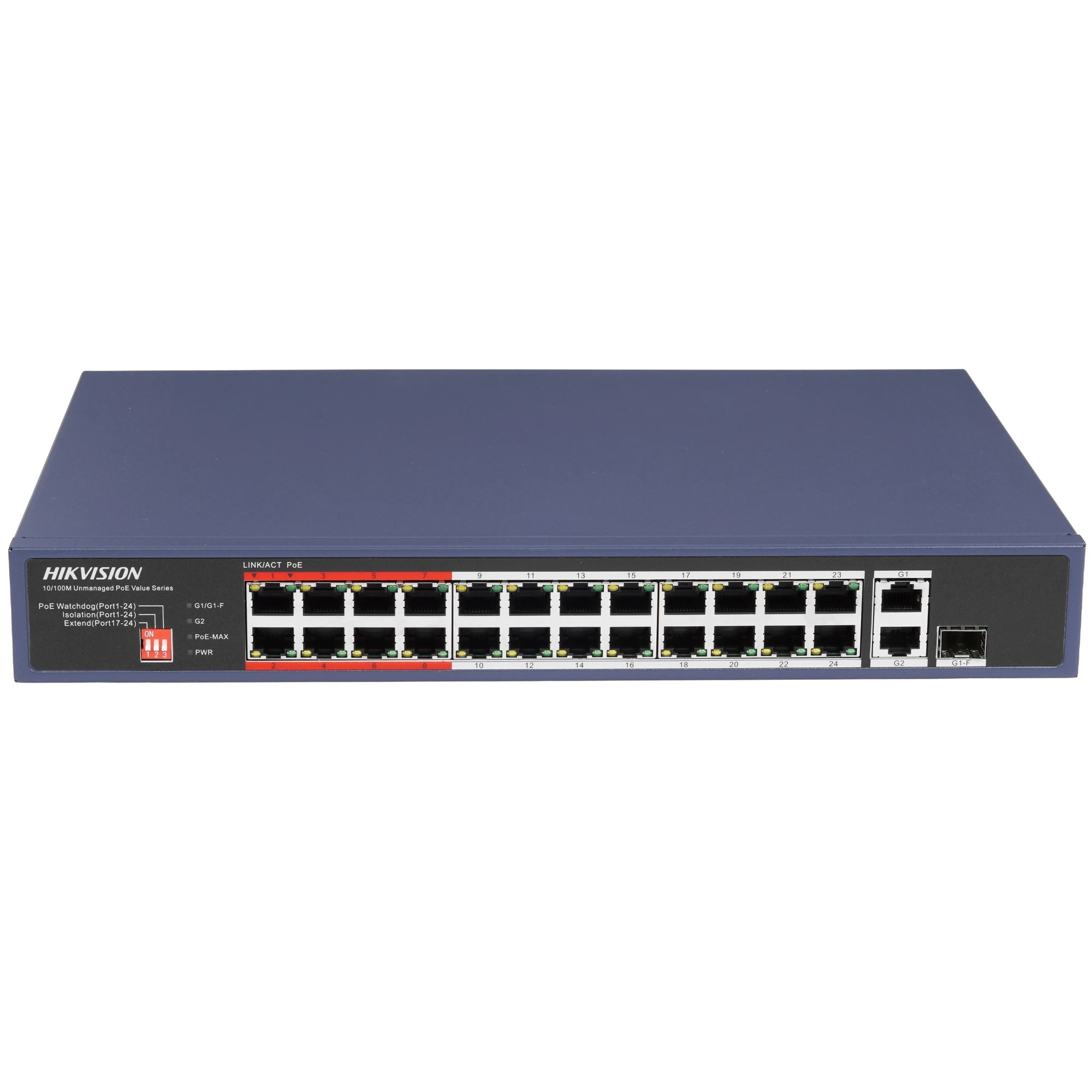 Коммутатор Hikvision DS-3E0326P-E/M(C), 24×100 Мбит/с PoE + 1×100 Мбит/с + 1×1 Гбит/с SFP, неуправляемый