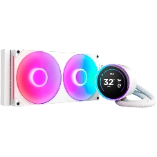 Система жидкостного охлаждения для ПК/Water Cooling System NZXT Kraken Elite 280 RGb (250W, 280мм, LED temp., белый/Fans: 2x140мм, 98.61CFM, 34.5dBA, 2000RPM/Pump height 65мм, 2800RPM, Rad thickness 27мм/S: 1851, 1700, 1200, 115X, AM5, AM4)