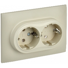 Розетка 2-местная IEK SKANDY SK-R08B (SK-R21-16-K10-F) с заземлением, без защитных шторок, 16А в сборе, бежевый