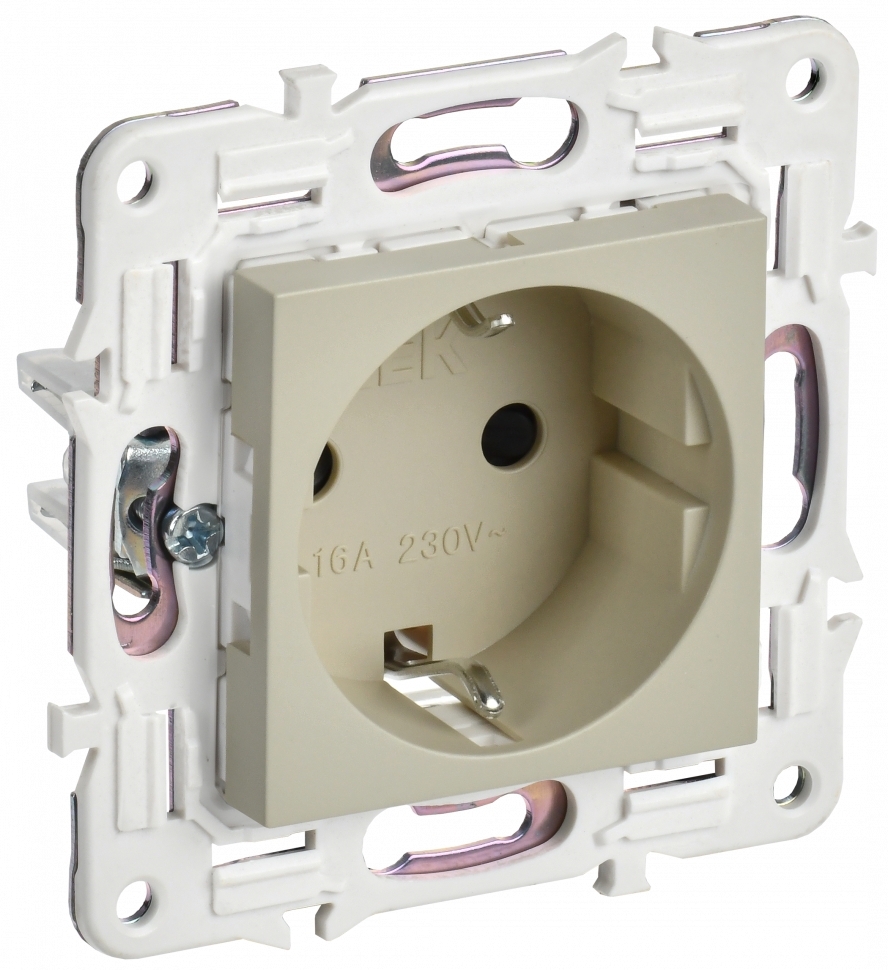 Розетка IEK SKANDY SK-R04B (SK-R14-16-K10) с заземлением, с защитными шторками 16А, бежевый