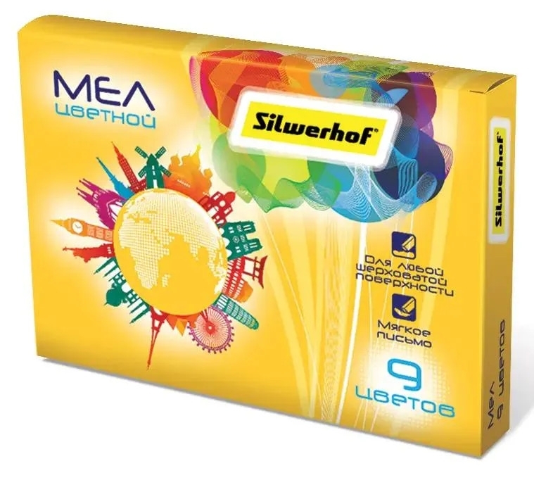 Мел цветной Silwerhof 882086-09 Солнечная коллекция 9 цветов, картонная коробка