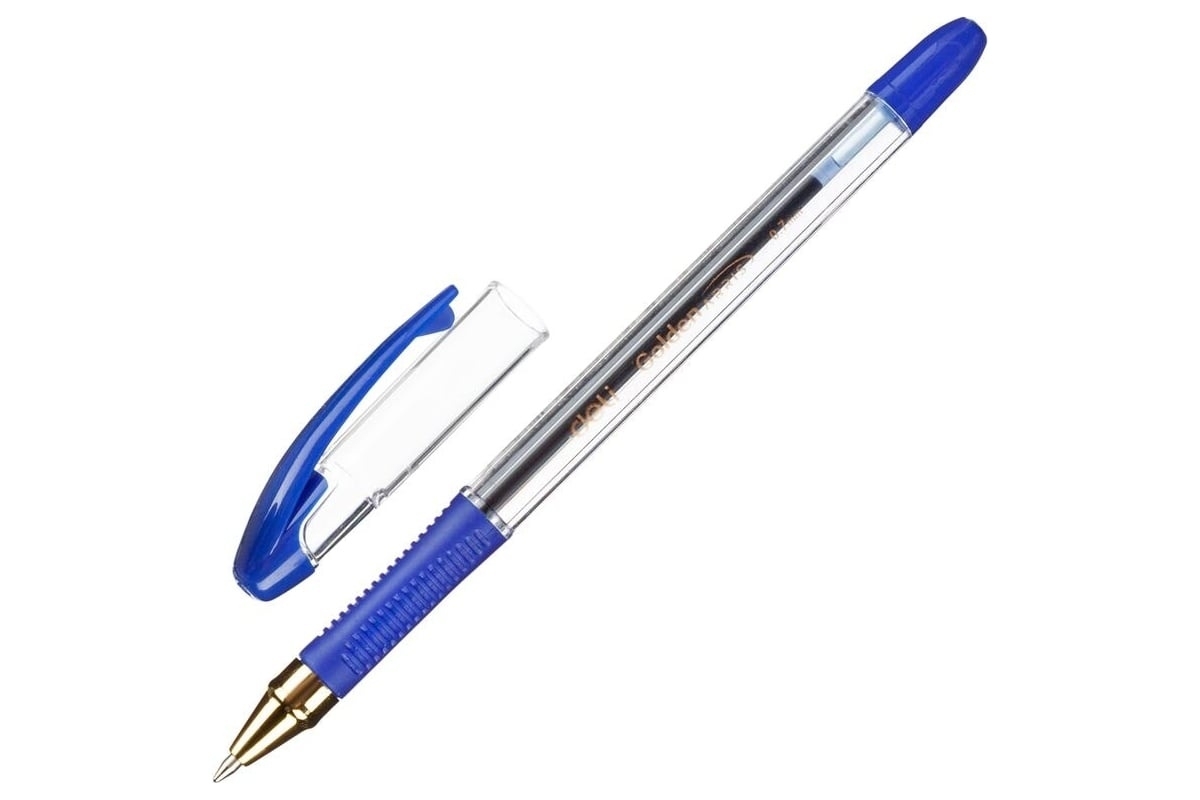 Ручка шариковая Deli Arris Golden CQ40-BL прозрачный, d=0.7мм, синие чернила