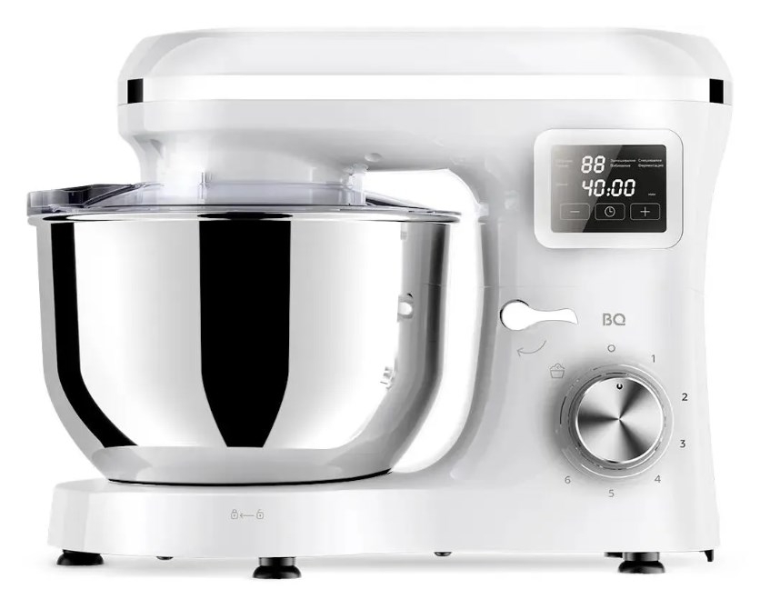 Планетарный миксер BQ MX640 White. Максимальная мощность 1600 Вт/Чаша из нержавеющей стали 6 л/Функция ферментации/Подогрев чаши до 40'C/Электронное управление/Металлические насадки в комплекте/Металлические шестерни/Двойная защита: от перегрева, от перегрузки/Защтная крышка от брызг/LED подсветка/Длина сетевого шнура 1 м