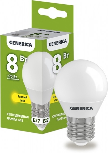 Лампа cветодиодная LED G45 IEK LL-G45-08-230-30-E27-G шар 8Вт 230В 3000К E27 GENERICA