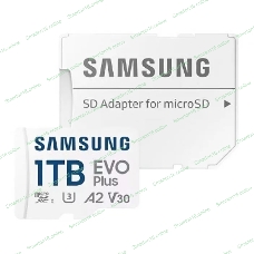 Флеш карта Samsung EVO Plus, microSDXC 1Tb, Class 10, A2, V30, UHS-I (U3), W 90 МБ/с, R 160 МБ/с, адаптер на SD