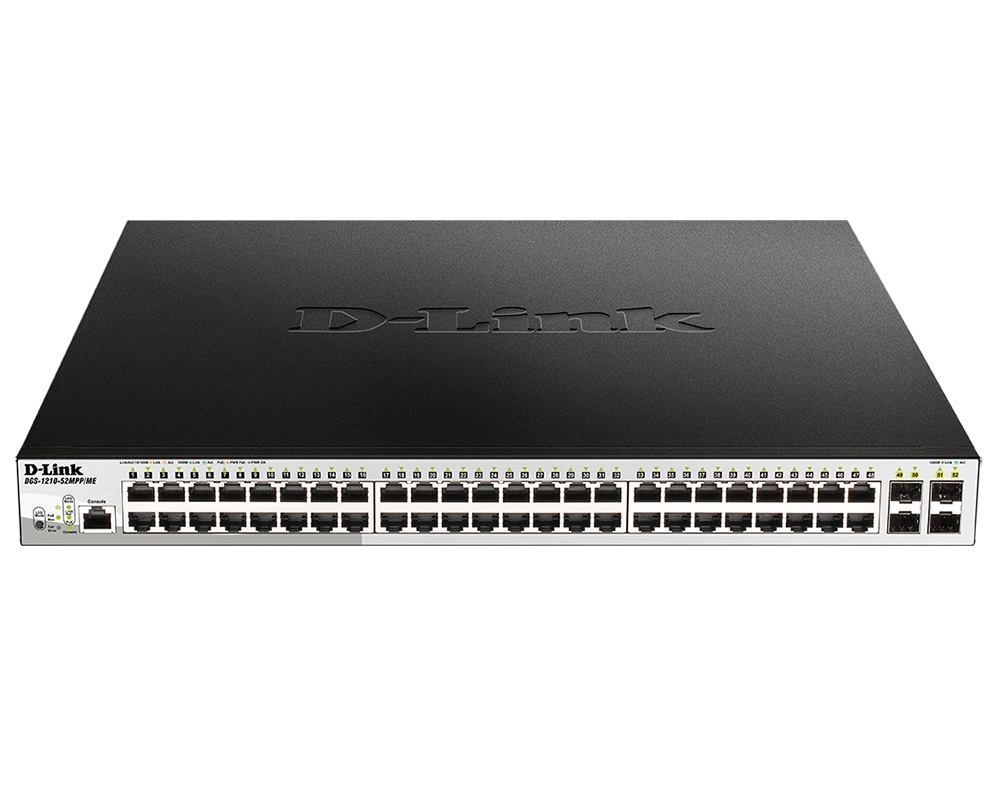 Коммутатор D-Link DGS-1210-52MPP/ME/B3A, 48×1 Гбит/с + 4×1 Гбит/с SFP, управляемый