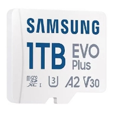 Флеш карта Samsung EVO Plus, microSDXC 1Tb, Class 10, A2, V30, UHS-I (U3), W 90 МБ/с, R 160 МБ/с, адаптер на SD