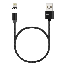 Кабель Maxvi MCm-01L black, USB-A - Lightning, 2A, магнитный разъем, LED ток макс. нагрузки 2А, макс. напряжение 5V; стандарт USB 2.0; длина 1м, нейлоновая оплетка, съемный магнитный коннектор, LED подсветка, черный с серыми вставками