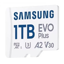 Флеш карта Samsung EVO Plus, microSDXC 1Tb, Class 10, A2, V30, UHS-I (U3), W 90 МБ/с, R 160 МБ/с, адаптер на SD